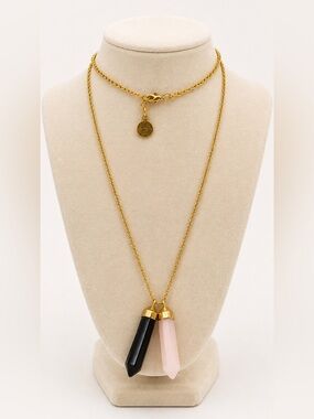 Massimo Dutti Gold-Tone Necklace with Black and Pink Crystal Points